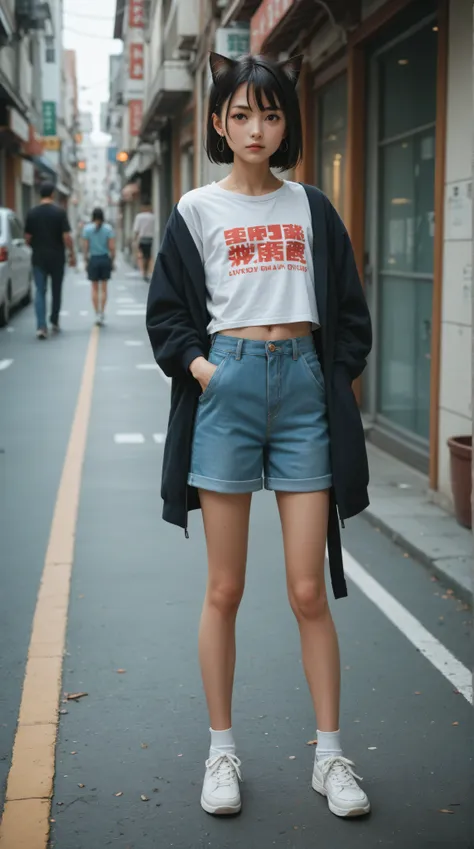Real Live Action、8K high resolution 、Cat girl、Full Body View 、Takeshita Street