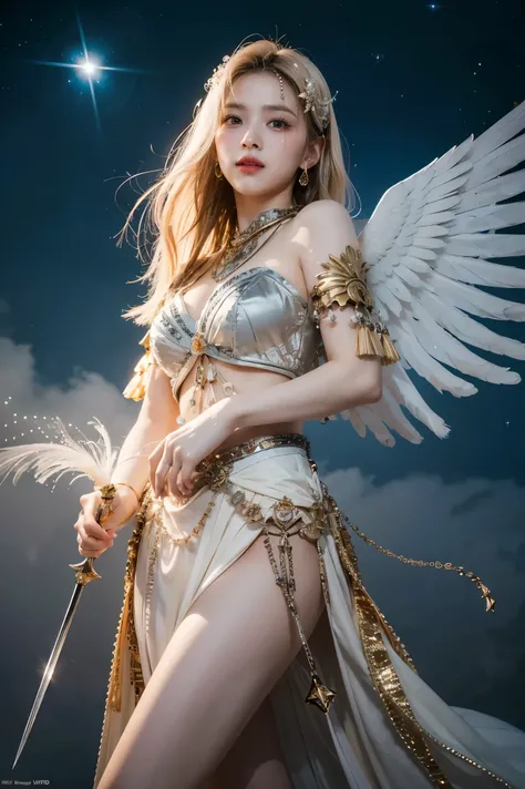 An ultra-realistic, full-body portrait of a captivating celestial warrior woman, radiating divine strength and an angelic grace, posed amidst swirling fog and a luminous, holy glow. She stands with a powerful serenity, her form exuding both otherworldly be...