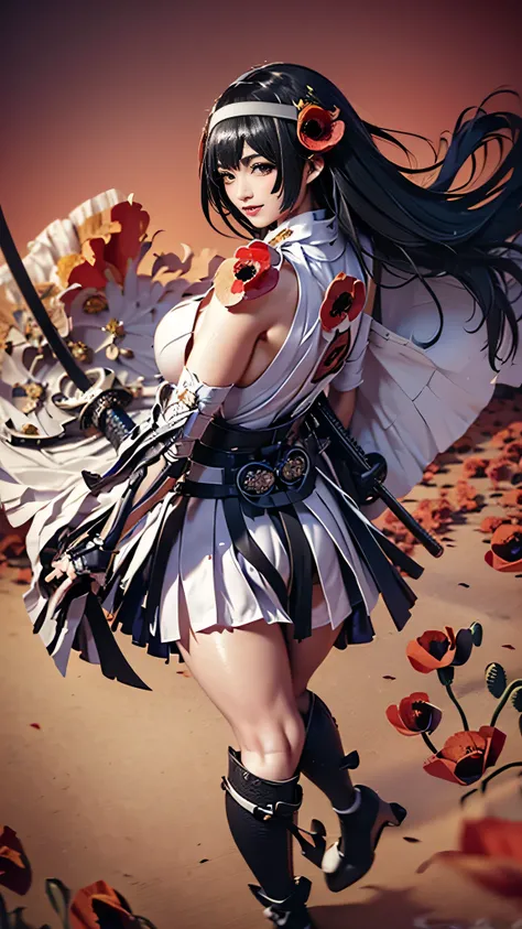 masterpiece,pictures,Highest Quality,8k,best quality,ultra-detailed,super detailed skin,perfect anatomy,detailed,official art,young woman,1girl,warrior,( wielding a Japanese yari spear with great force:1.3),(),(from front),(battle pose),(Swinging a sword f...