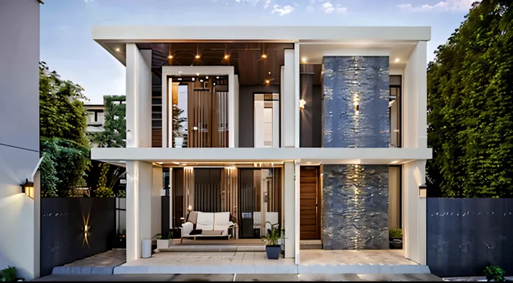 (Townhouse in city ,close houses and trees), daylight ( best quality) ((high solution)) ,(( photo realistic)) ,warm light, (sharp focont view of townhouse in style of modern,small house, Narrow area,VietNam,facade, curved arch,beautiful facade,curved windo...