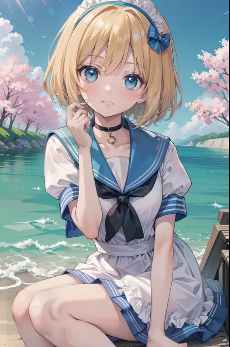Gently stare, by krenz Cassiato , Asuka, is sitting, Asuka, anime styleイラスト, official art, High Quality Animated Art, high resolution, anime style, (short sleeve summer sailor suit:1.5),
Playful yet elegant maid mini dress in deep pink and white,
Black...