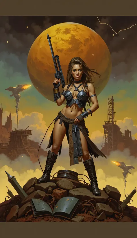 Blonde Warrior. raised upright and proud on the ruins of a destroyed planet, her broken military clothing with metal and leather details is very tight, giving her a touch of beauty and wild sensuality in the middle of this post-apocalyptic planet. A is ne...