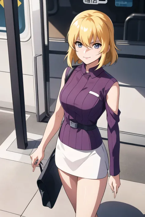 Can you draw a blonde，nice smiles，Can you draw a woman looking at a train，can you draw a woman waiting in front of the car in front of you，東京の地下鉄ホームでwaiting for the train女性は描けますか， ,congestion,waiting for the train，fun，Underground railway stations ，The sign...
