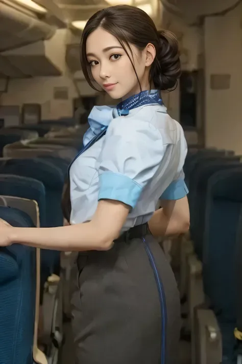 (masterpiece:1.2, Highest Quality:1.2), 32kHDR, high image quality 。 perfect for loosely aligning legs , (alone、 1 girl on a break day)、( Daytime building roof 、 Professional Lighting )、 towards the roof of the building 、(ANA flight attendant uniforms 青色...