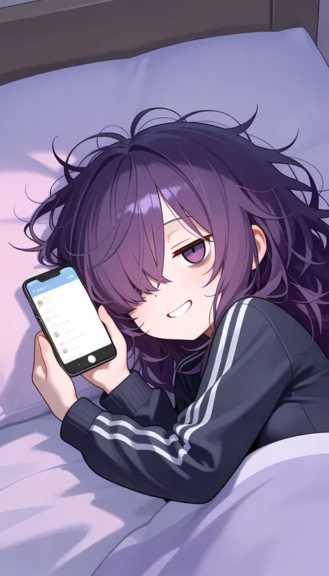 masterpiece, best quality, high quality, good quality, pastel colors, colorful, masterpice,score_9, score_8_up, score_7_up, score_6_up, deformed style , 1girl,solo,long hair,dark purple hair, ((messy hair)), hair over one eye, (hair over right eye),((comic...