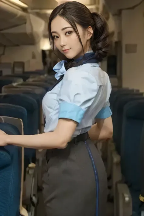(masterpiece:1.2, Highest Quality:1.2), 32kHDR, high image quality 。 perfect for loosely aligning your legs , (alone、 One girl's day off)、( Daytime building roof 、 Professional Lighting )、 face the roof of the building 、(ANA flight attendant uniforms 青...