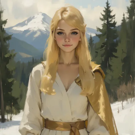 A very beautiful 22 year old a lady paladin warrior, beautifully detailed eyes, (((golden eyes: 1.5))), (beautiful and detailed candy pink lips, thin lips, slight shy smile), (((long spanish yellow hair))), hair braided on one side, shiny hair, ((full body...