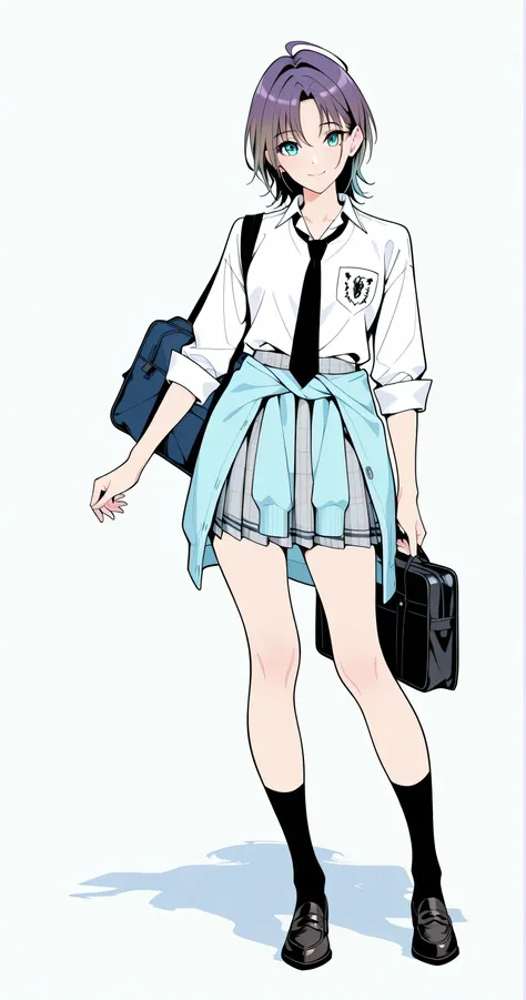 2Danime-style, Cell-shaded style, (flat color:1.3), Toru Asakura, t_asakura, full body, front view, light smile, looking at viewer, flawless porcelain-like skin, dewy radiance, cinematic lighting, sharp focus, clear lines, crisp outlines, dynamic clean lin...