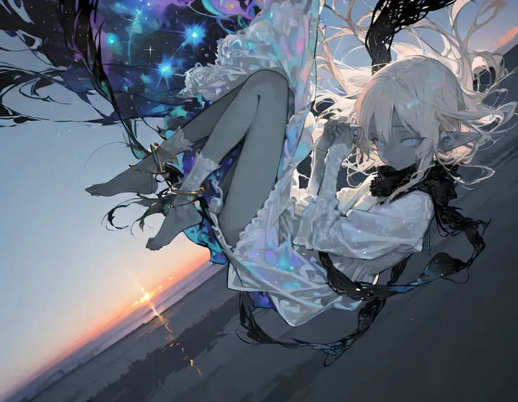 {{{masterpiece}}}, {{{best quality}}}, {{ultra-detailed}}, {illustration}, {{an extremely delicate and beautiful}},(beautiful detailed eyes),(levitating girl,toddler,,elf,gray skin,solo,Expressionless),(masterpiece, Best Quality, Very detailed, characters)...