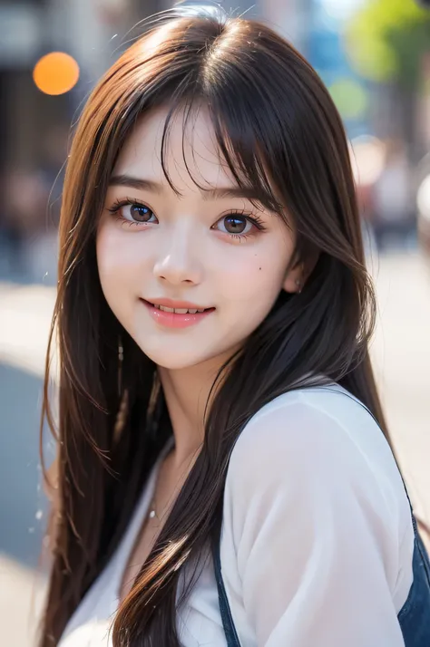 (super cute young face:1.3),(Very beautiful cute girl), (baby face),(sparking clear attractive large eyes:1.1), Beautiful detailed eyes, Detailed double eyelids, smiling, (realistic photograph:1.1), in the street,
professional close up portrait