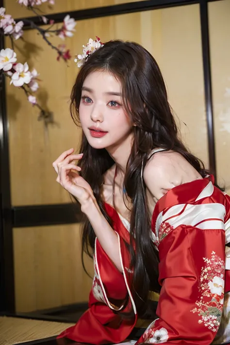 Beautiful 25 year old woman looking sleepy1people((Strong angled eye))The most beautiful woman in the world with a very thin chin is 25 years old((Gorgeous obi、gorgeous hairpin)Beautiful, smooth, silky skin((very long black hair))An impressive hairpin with...