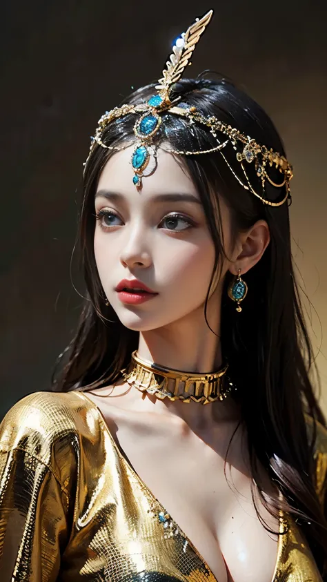 Egyptian Cleopatra Style Gals、Incredibly Beautiful Ratio、Fascinating Beauty、western style、9 heads,(Highest Quality, masterpiece:1.4), (realism:1.2), (realistic:1.2), (absurd:1.2), (realistic:1.3), 1 person'S,realistic Skin,1 personで,( とてもbig eyes,atten...