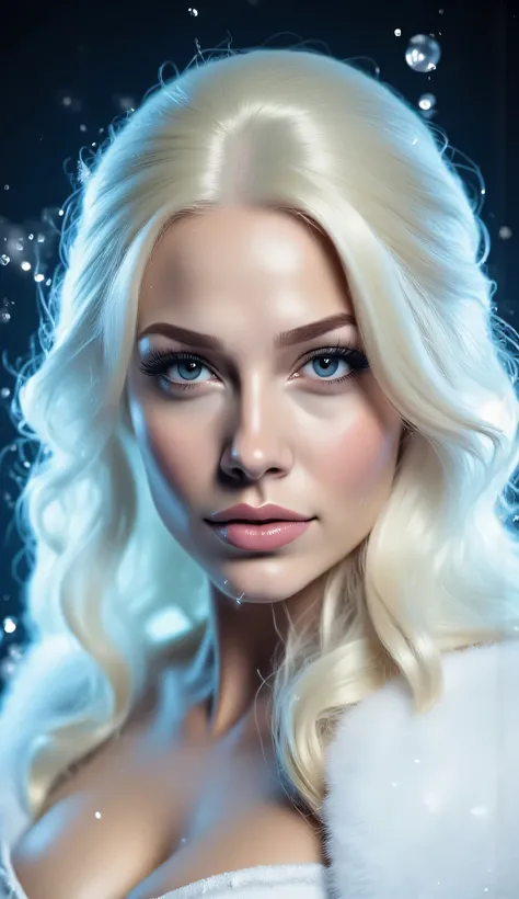 Emma Frost, medium close-up portrait, elegant and confident, platinum blonde hair flowing past her shoulders, piercing icy blue eyes, perfect pale complexion, subtle glossy lips, soft skin glow — depicted in various iconic comic costumes, each with its own...