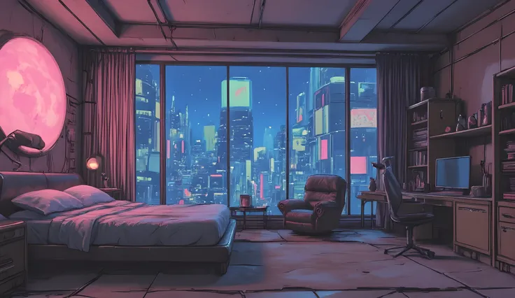 Extremely exquisite detail, ultimate detail, surrealistic detail, precisely rendered skin,
Cyberpunk world, location is a room on the 50th floor of a high-rise building, many buildings can be seen from the large window of the room, the interior of the roo...