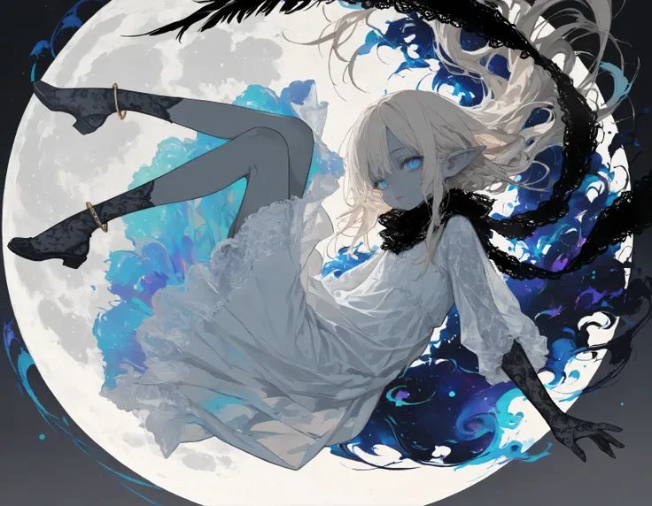 {{{masterpiece}}}, {{{best quality}}}, {{ultra-detailed}}, {illustration}, {{an extremely delicate and beautiful}},(beautiful detailed eyes),(levitating girl,toddler,,elf,gray skin,solo,Expressionless),(masterpiece, Best Quality, Very detailed, characters)...