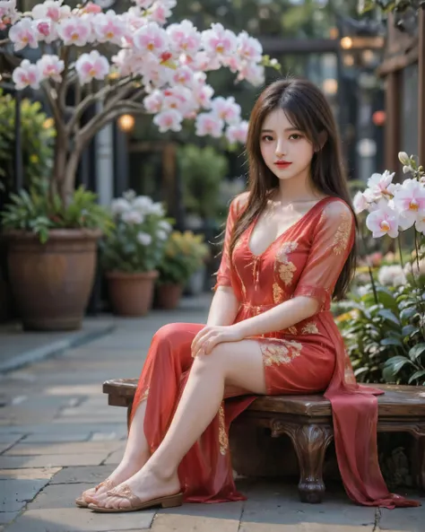 A photorealistic 8K full-body portrait of an 18-year-old Chinese female, exuding youthful beauty and serene elegance, rendered with AsianBeautyFlux on SeaArt AI, enhanced by Flux - Asian Beauties LoRA (1.3) for delicate Chinese features and Chinese Girl Lo...