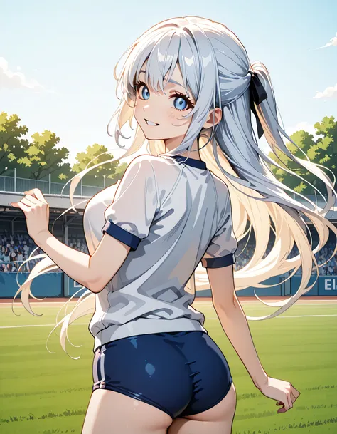 (score_9, score_8_up, score_7_up), source_Anime, absurd_res, white, blue, black, 1girls, solo, multiple girls, upper body, super fine illustration, an extremely delicate and beautiful, best quality, masterpiece, 8K, spring setting, on the school Athletic F...