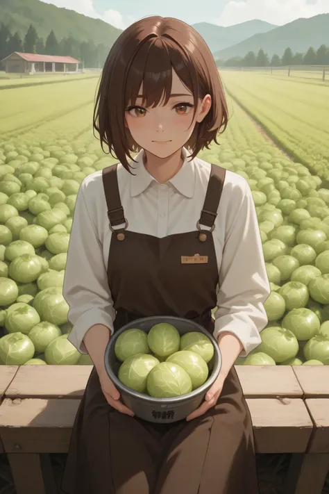 one girl Doing farm work cabbage field