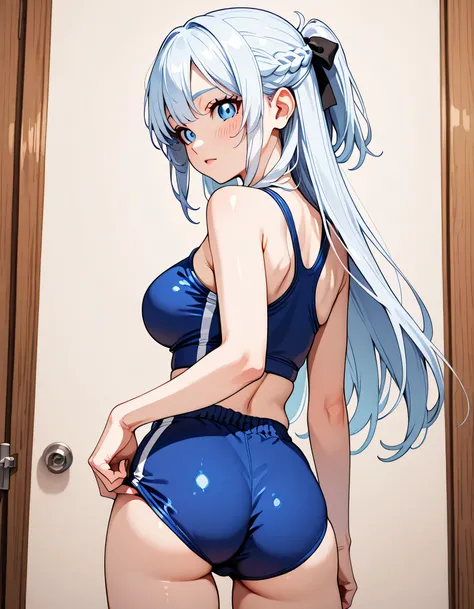 (score_9, score_8_up, score_7_up), source_Anime, absurd_res, white, blue, black, 1girls, solo, multiple girls, upper body, super fine illustration, an extremely delicate and beautiful, best quality, masterpiece, 8K, spring setting, on the school Athletic F...