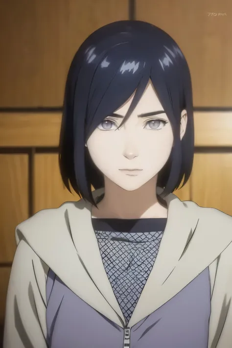 an hiperealistic shot of hinata(shippuden), ((izumi Nase)), Detailed eyes, short hair, straight hair, hair ornament,, (sweet woman), anime style, ((happy)), ((sweet)), ((delicated)), without bangs, ((navy hair))
((mature)), ((woman)), ((hiper detailed)), b...
