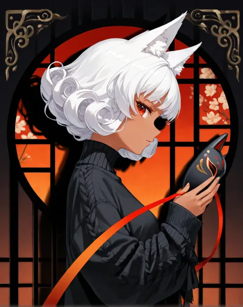 (Great Quality, 8k, light and impeccable shadow, perfil, profile icon) Uma jovem, 20 anos, bars of tanned skin with short curly bob with layered fringe, that strongly refers to the retro-anime style or Gothic dollcore. It has volume on the sides and on the...