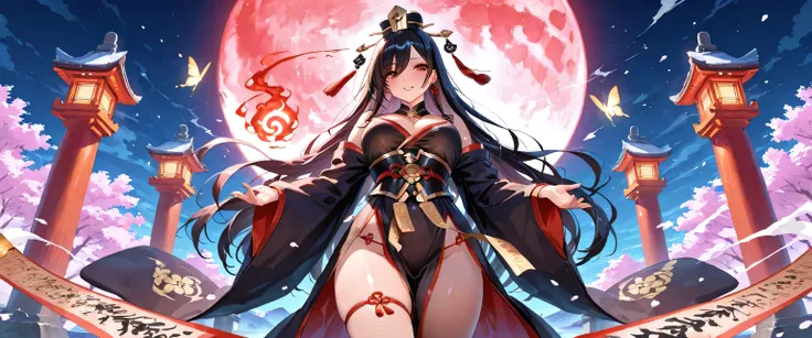 "A powerful and alluring female version of Black Wuchang (Hei Wuchang), the legendary soul guardian from ancient Chinese mythology. She wears a sensual variation of a traditional purple Taoist robe combined with flowing hanfu elements — high slits, layered...