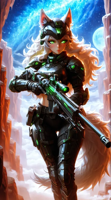 Masterpiece, best quality, amazing quality, absurdres, very aesthetic, lazypos, 3D, 1 woman, (woman , tall, slim, medium-big chest, large hip, silver long hair, fluffy hair, wolf ears, fluffy ears, wolf eyes, fluffy tail, clear skin), smooth natural moonli...
