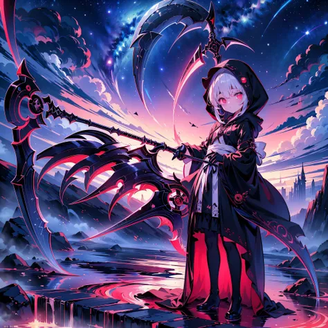 1 girl on break day, chibi、cute、full body、dynamic、 handsome face、BABY FACE、 absurd、 Dark Fantasy、((( best combination 、 Highest Quality、最高 breakfast masterpiece 、 is extremely fine、 Super Detail、HHD)))、 メインカラーはオレンジneon, ゴス Cyberpunk 、 Milky Way銀河の背景,...