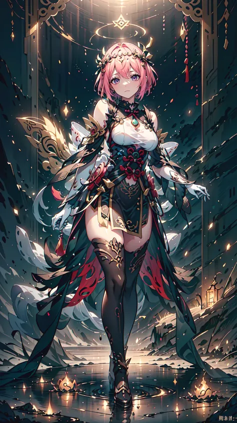 (((最好of质量, ultra-high resolution, texture skin, high quality, Precise CG Uniform, 极其详细of游戏CG, masterpiece))), anime style, 独自of, Miss, (((Pink Short Hair))), ((细致of斜眼)), (goddess of 黑暗ofness:1.5), Standing, 狂野of盔甲, 32k, (((of))), (((of))), (((黑暗of))), Mo...