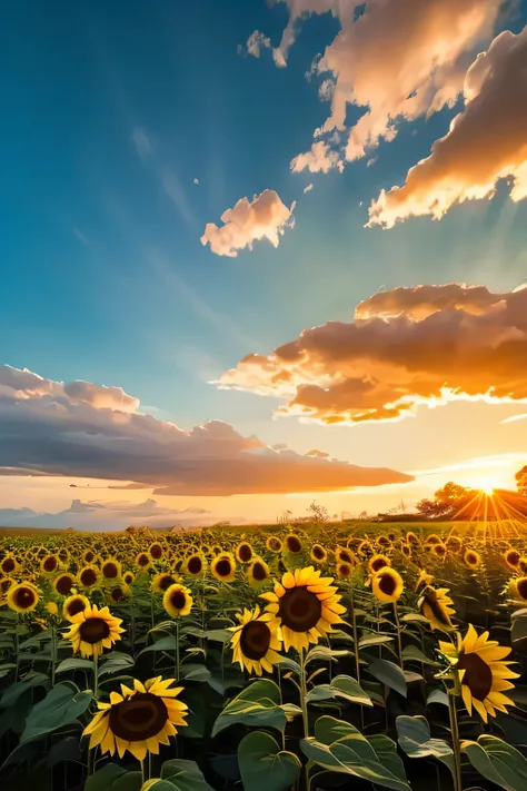 impressive sunflowers are in full bloom, reflect that bright yellow。petals spreading outward from dark brown, textured center. flowers are prominently arranged on the front, Its symmetry and sunlit glow are drawing attention. Leaf veins are visible、green l...