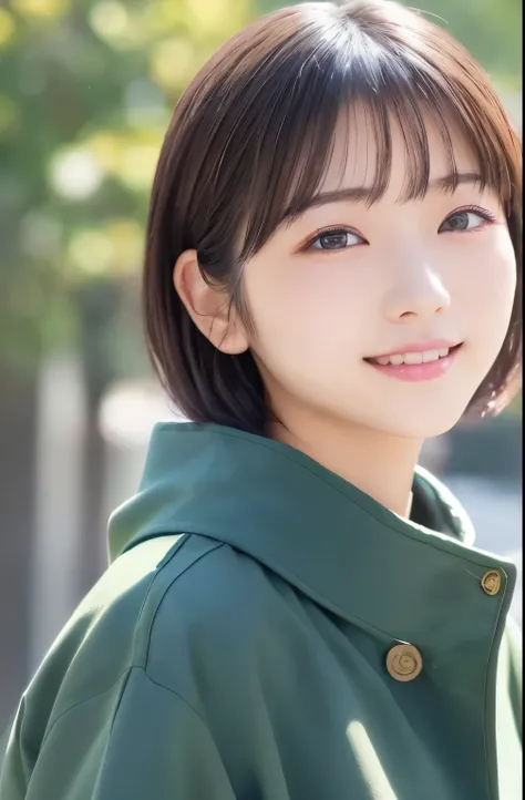 beautiful Japanese woman ,(Winter clothes:1.2), 20 years old、 light green coat、 ( RAW photo, best quality), (reality, realistic :1.4), clean looking 、iris、 Very Detailed Eyes and Face , beautiful detailed nose, beautiful eyes , perfect anatomy ove...