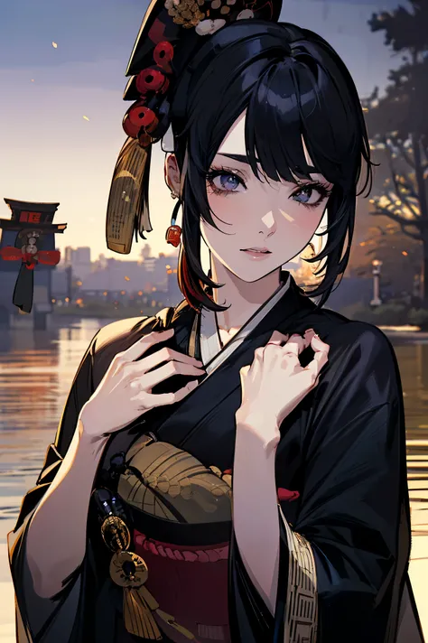 (masterpiece:1.5),beautiful hair,beautiful eyes on my stomach,beautiful lips,Beautiful slender body,Big Breasts,cleavage,(Konno Anna:1.4),(random expression:1.3),(Riverside:1.4),bust illustration from the front ,((((the most beautiful woman in the world:1....