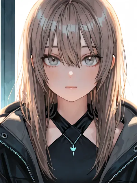 (masterpiece), (portrait), (aesthetics), ((1 female 20 years old)), ((long hair)), ((cold light brown hair)), Straight hair, light gray eyes, cute, like a girl, female Features , Top, high quality, Stylish Outfit , Professional Angle, ( like a girl), , ...