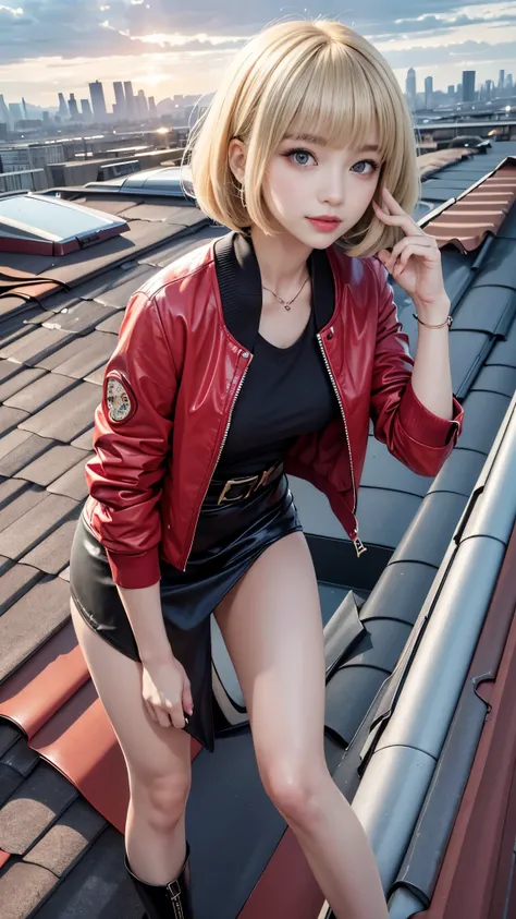 ((Glamorous Rooftop Stage:1.6)), Poses for good posture, stylish, I have a guitar , Slightly Smiling, brightネオンが光る街並み, (In 8K、RAW Photo、detailed beautiful eyes, Highest Quality、masterpiece:1.2)、kawaii, Detailed cute smile , (realistic、 Detailed Photorea...