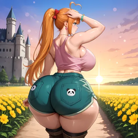 ((high rear angle, Over-the-shoulder shot, Behind-the-back view, cinematic composition, shot with an 85mm lens, soft bokeh in the background, volumetric lighting, hyperrealistic skin texture):1.2), ((hentai body style Ano Danchi no Tsuma-tachi wa... The An...