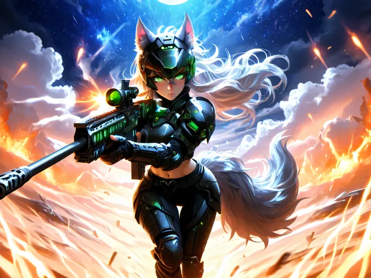 Masterpiece, best quality, amazing quality, absurdres, very aesthetic, lazypos, 3D, 1 woman, (woman , tall, slim, medium-big chest, large hip, silver long hair, fluffy hair, wolf ears, fluffy ears, wolf eyes, fluffy tail, clear skin), smooth natural moonli...