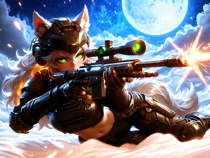 Masterpiece, best quality, amazing quality, absurdres, very aesthetic, lazypos, 3D, 1 woman, (woman , tall, slim, medium-big chest, large hip, silver long hair, fluffy hair, wolf ears, fluffy ears, wolf eyes, fluffy tail, clear skin), smooth natural moonli...