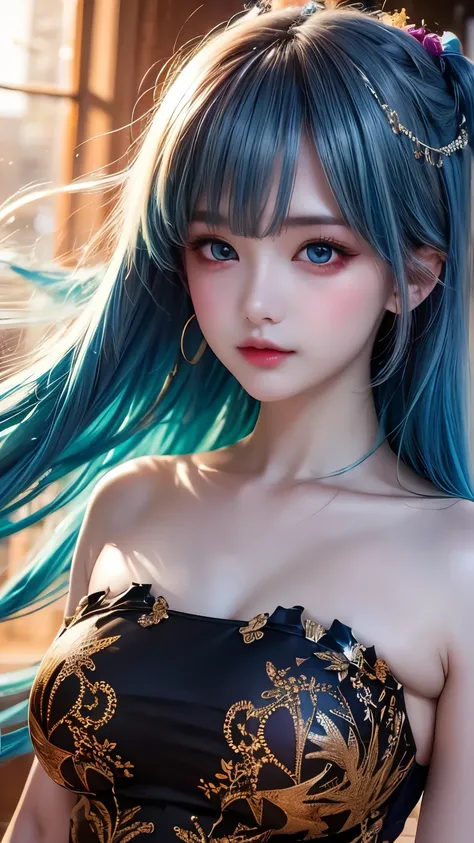 (Art by Cornflower),(Lens flare adds a nice touch), ((masterpiece)), A girl with beautiful deep eyes,light blue hair,dynamic streak,(fractal art:1.3),Bokeh,soft light,magical colors and atmosphere