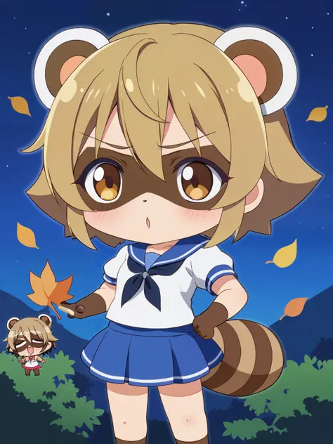 score_9, score_source_anime,nsfw, Staring ,((Highest Quality)),( Super fine),( very nice 、 details ),( detailsな説明 ),(( best CG )),(masterpiece),( chibi:1.7),Raccoon,,very short in meters:1.4, night ,small,Flat chest,Short legs, animal nose ,sailor suit...