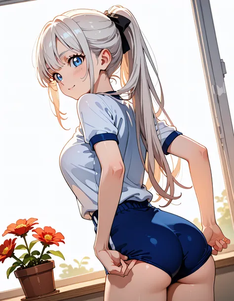 (score_9, score_8_up, score_7_up), source_Anime, absurd_res, white, blue, black, 1girls, solo, multiple girls, upper body, super fine illustration, an extremely delicate and beautiful, best quality, masterpiece, 8K, spring setting, on the school Athletic F...