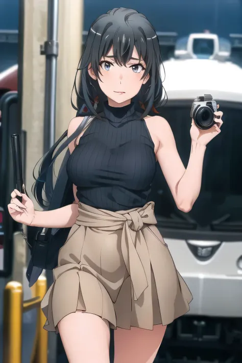 nice smilesの20歳の成人女性,Please draw long black hair,Big Breasts,are wet and her skin can be seen through,Big Breastsでもウエストが細い,nice smiles,Can you draw a woman looking at a train,draw a woman waiting in front of the car in front of you,東京の地下鉄ホームでwaiting for th...