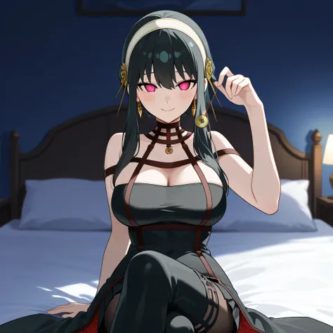 score_9, score_8_up, score_7_up, 1girl,solo, (top quality, 8k), high resolution, smooth, best quality, highly detailed, looking at viewer, , sitting, bedroom at night, (dark room), ((straight-on)), upper body, portrait, large breasts,                      ...
