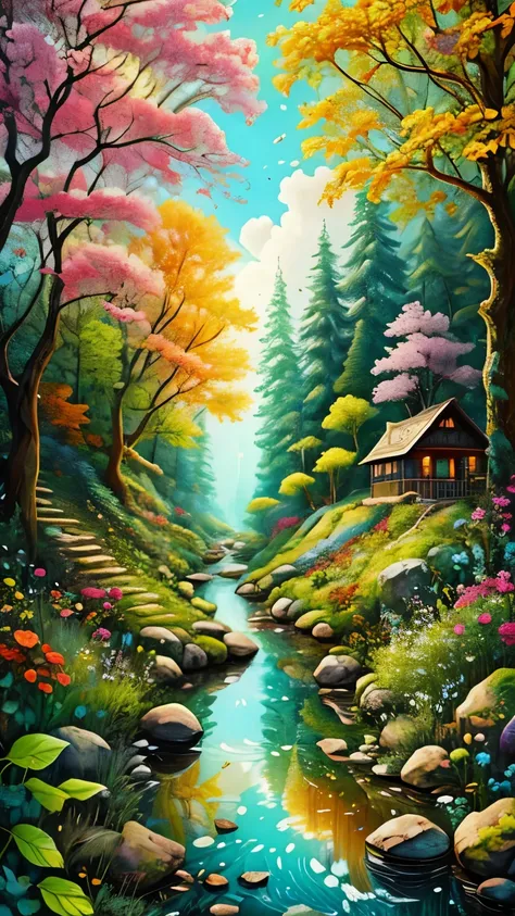 Flowers and leaves、wood、gem,  Rococo,rest,  A Modern and Mysterious Encounter, bright color, complicated details. very detailed,  intricate pattern ,   Organic Tracer  ,  perfect configuration,  Digital painting ,  Art Station, Fantasy Clothes,   smooth,, ...