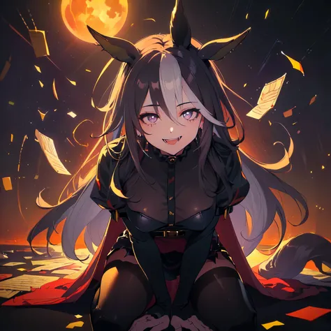 (Poetry book layout, poetry book, let the words dance on the page!, expressing the beauty of poetry with typography: 1.5), (solo, alone, girl, horse ears, hidden round breasts, very long hair, smiling with ecstasy, kneeling, black pantyhose, literary outfi...