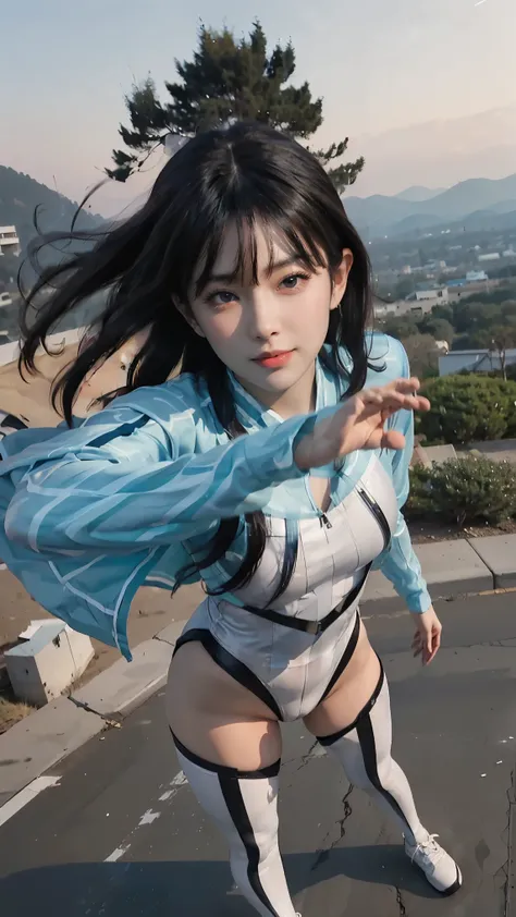(masterpiece), best quality, 4K, amazing quality, beautiful face, ((perfect assets)), (HD), trigger discipline, expressive eyes, perfect face, aero, long hair, marvel, black hair, slim body, collarbone, skinny, leotard, socks, martial arts, training, sweat...