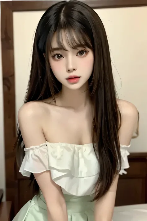 Beautiful Woman with Perfect Body:1.4,Layered Hairstyle,Highly detailed facial and skin texture,Double eyelids,Skin Whitening,long hair,Delicate short skirt,Get Down