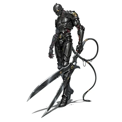 masterpiece, best quality, highly detailed, dark fantasy, anime style, semi-realistic, full body, front view, 8k resolution. A male knight in tight black gothic armor with iron maiden-style helmet, standing in a contorted pose, twisted spine, tilted should...