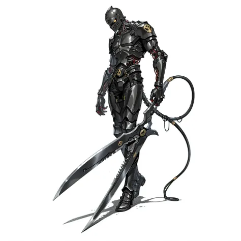 masterpiece, best quality, highly detailed, dark fantasy, anime style, semi-realistic, full body, front view, 8k resolution. A male knight in tight black gothic armor with iron maiden-style helmet, standing in a contorted pose, twisted spine, tilted should...