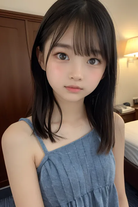 elementary school students、Lori Girl 、 Lori 、Lori Lori 、bound skin texture beautifully and accurately、 girl、Long neck、Notice、 Puffy Breasts 、 top quality 、 super high definition 、1 Character、whole body、 black hair、bangs、 staring at the camera、 Beautiful ...