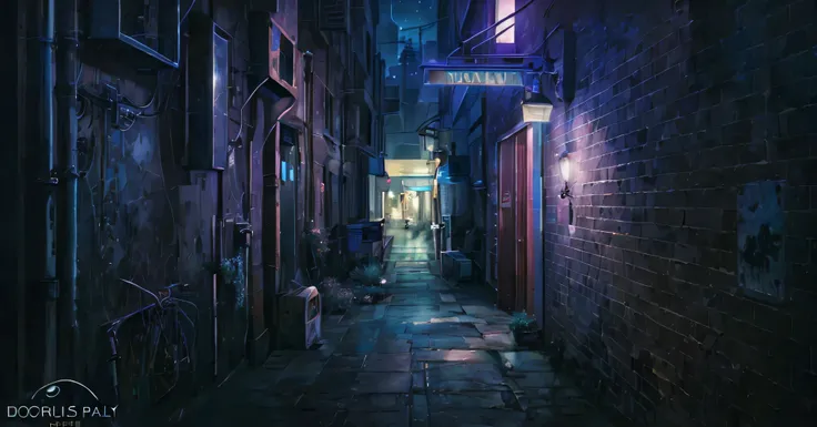 night, back alley, purple themed